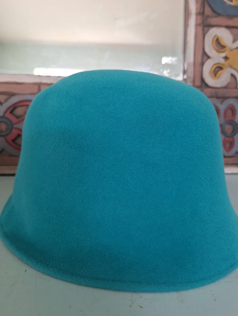 Lord & Taylor Teal Felt Cloche Hat with 3-D Floral Detail